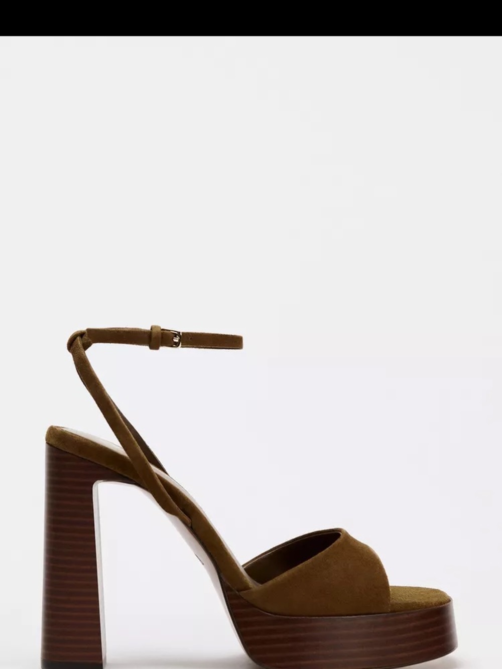 Zara Brown Suede Platform Ankle-Strap Sandal